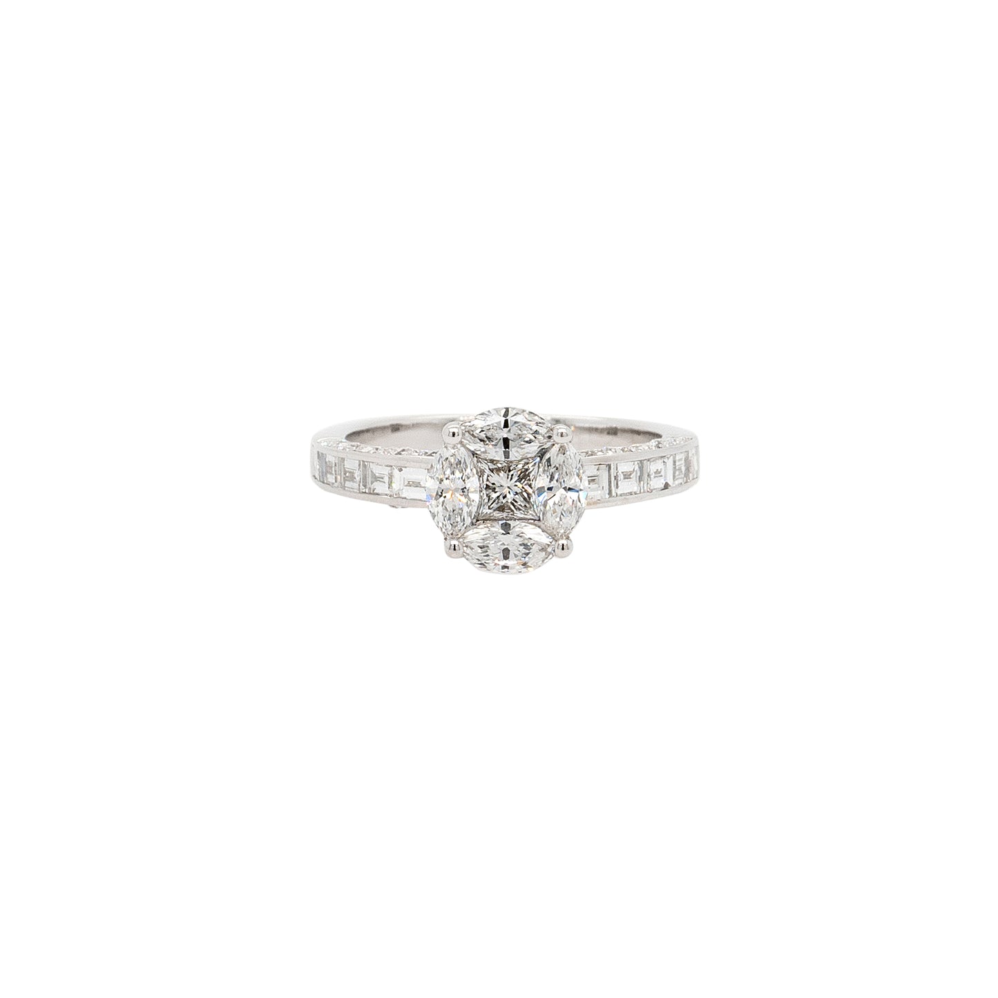 18k White Gold 0.58ct Marquise and Princess Cut Natural Diamond Engagement Ring