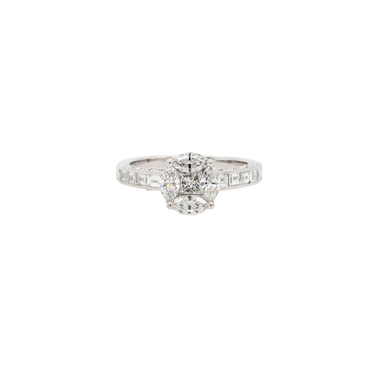 18k White Gold 0.58ct Marquise and Princess Cut Natural Diamond Engagement Ring