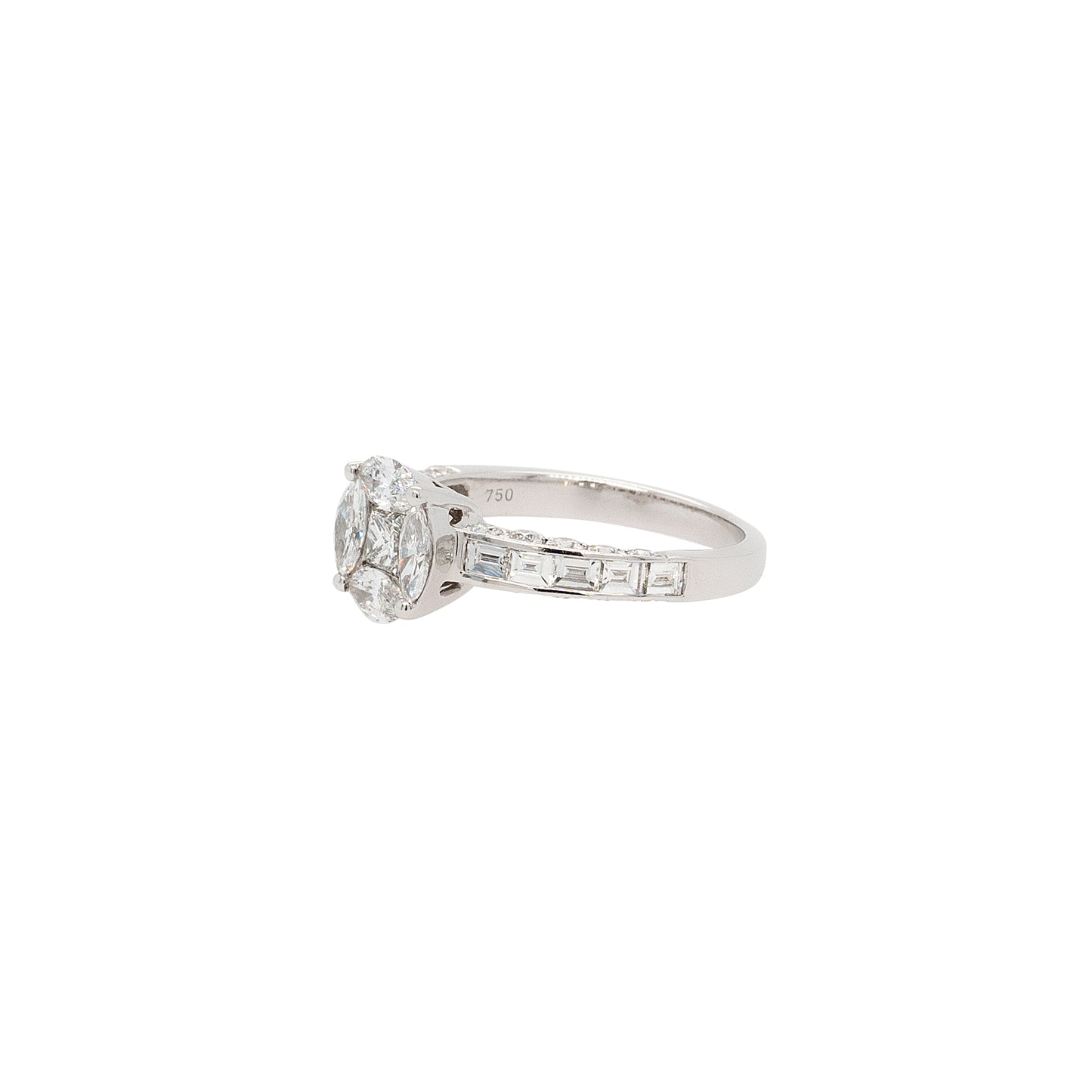 18k White Gold 0.58ct Marquise and Princess Cut Natural Diamond Engagement Ring