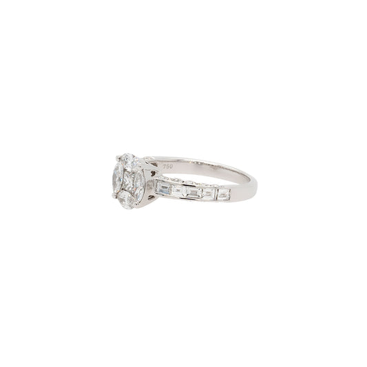 18k White Gold 0.58ct Marquise and Princess Cut Natural Diamond Engagement Ring