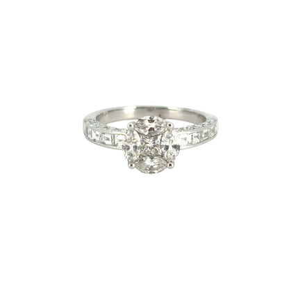 18k White Gold 0.58ct Marquise and Princess Cut Natural Diamond Engagement Ring