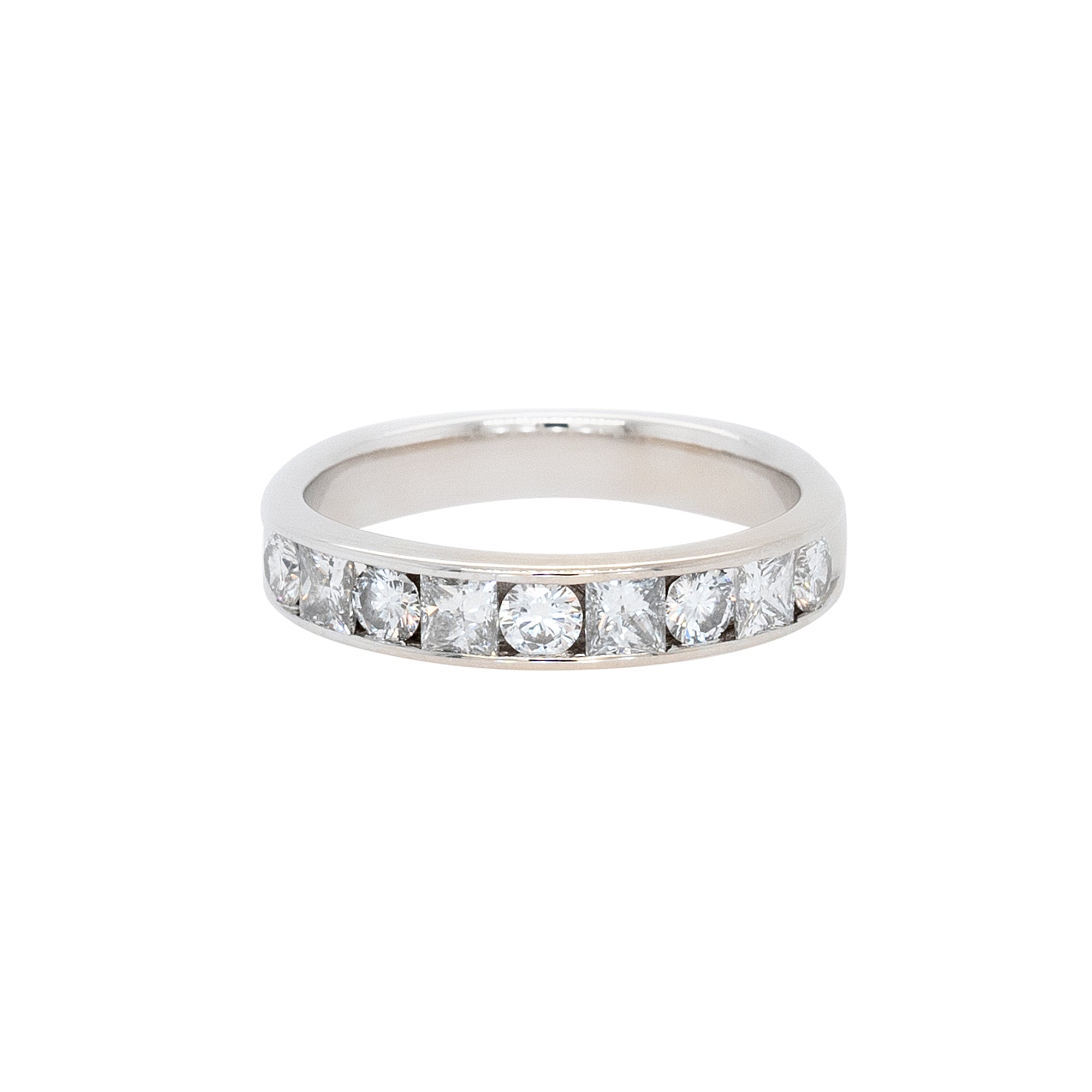 14k White Gold 0.84ctw Round Brilliant and Princess Cut Natural Diamond Ring