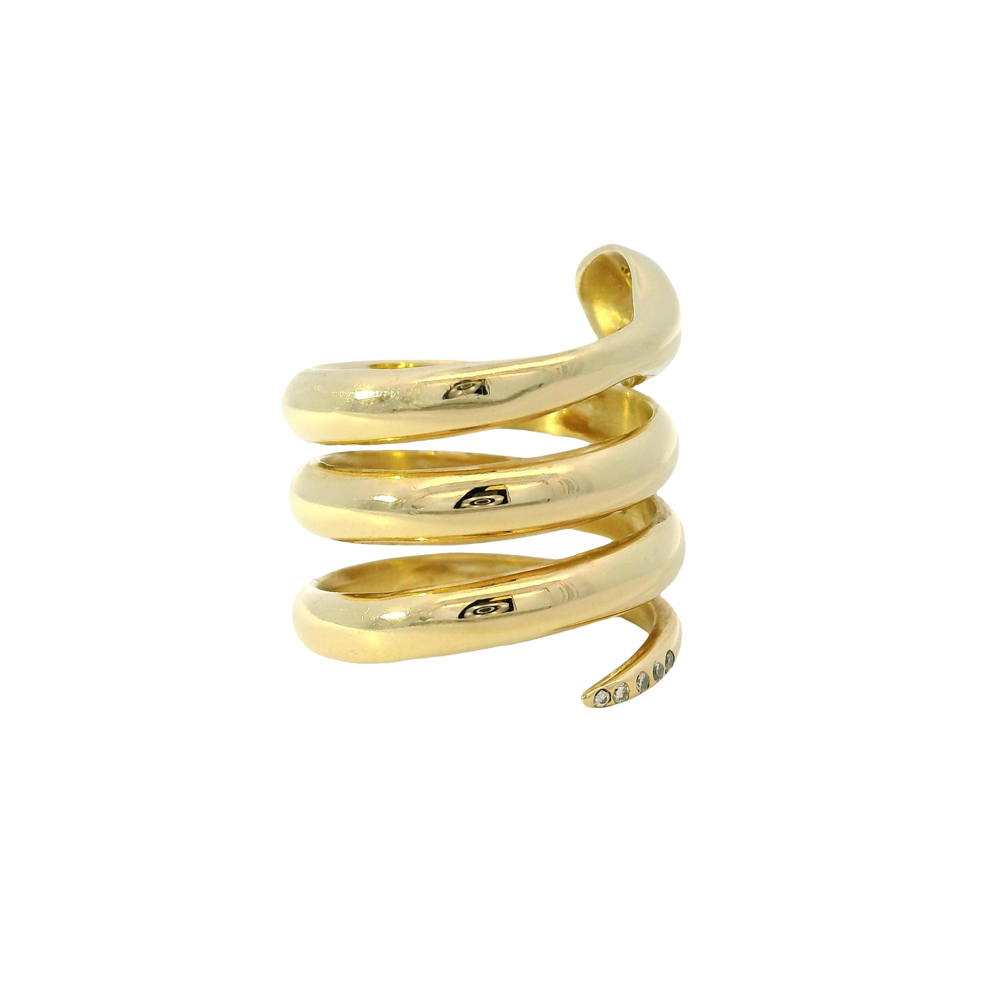 14k Yellow Gold 0.05ctw Diamond Spiral Snake Ring