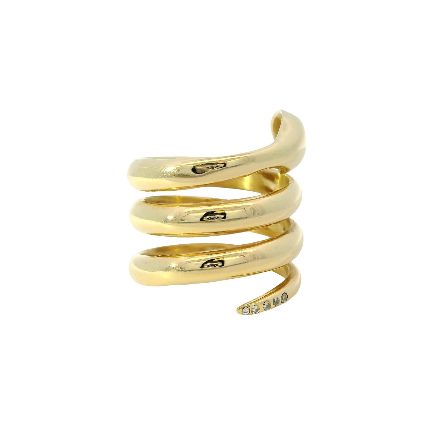14k Yellow Gold 0.05ctw Diamond Spiral Snake Ring
