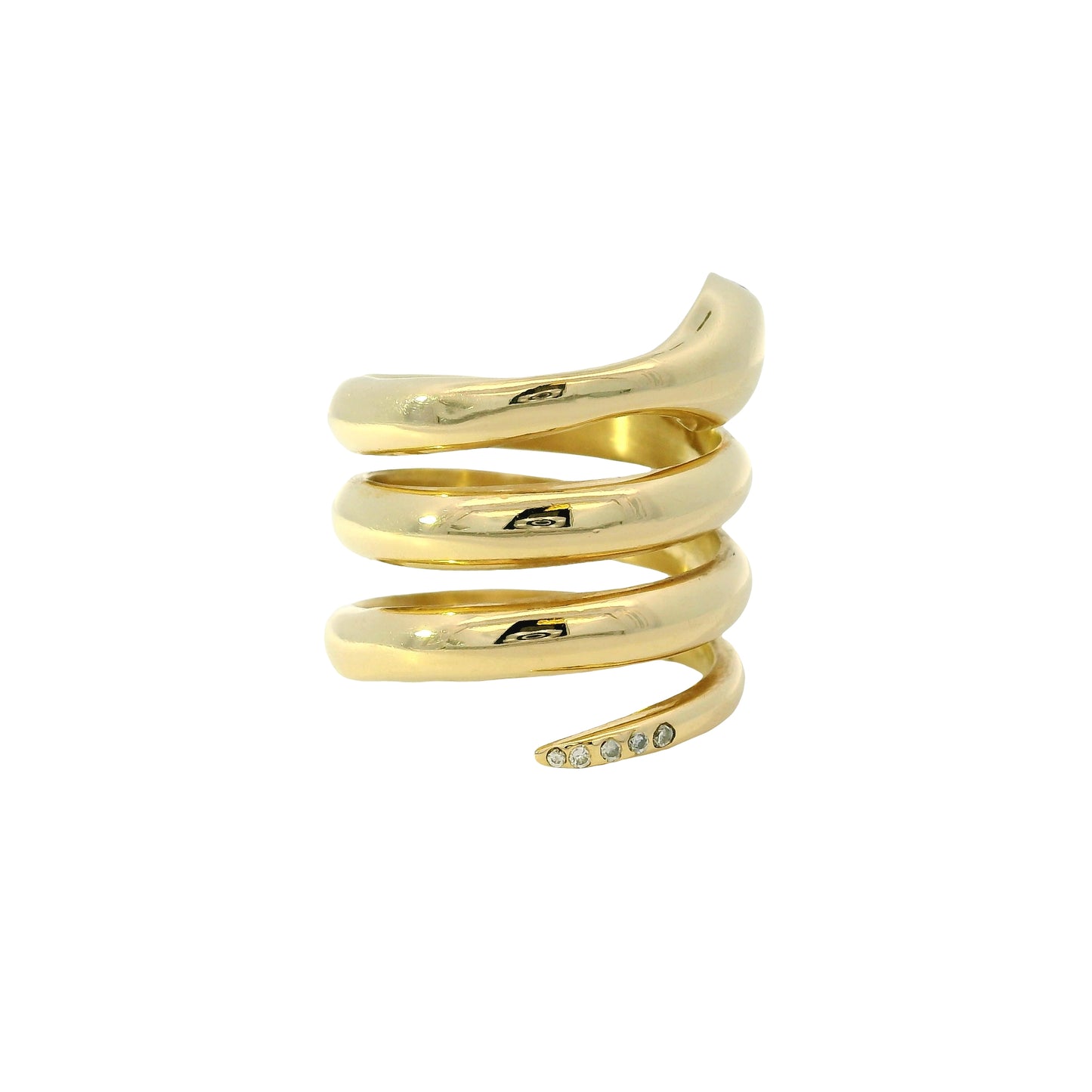 14k Yellow Gold 0.05ctw Diamond Spiral Snake Ring