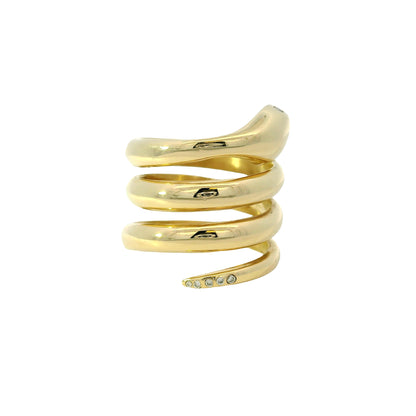 14k Yellow Gold 0.05ctw Diamond Spiral Snake Ring
