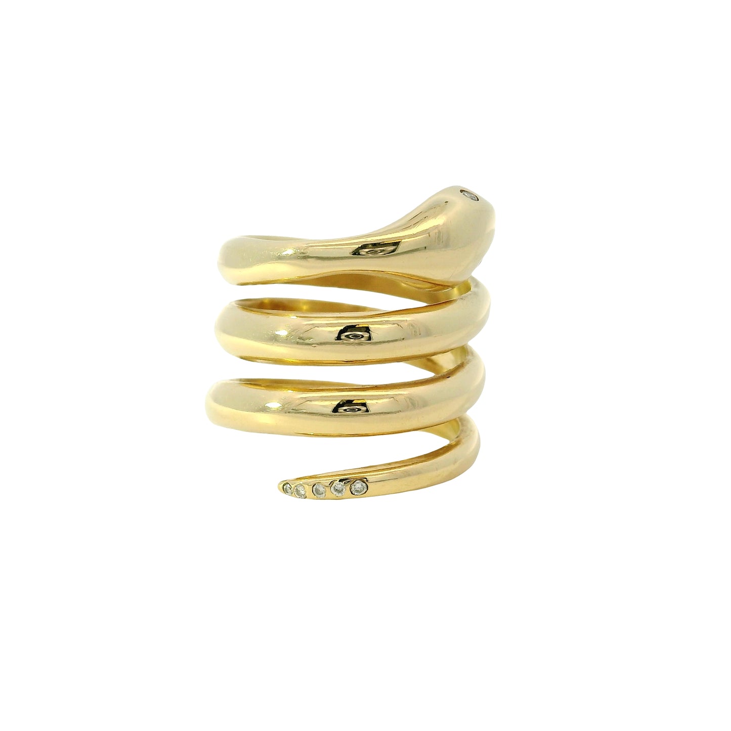 14k Yellow Gold 0.05ctw Diamond Spiral Snake Ring