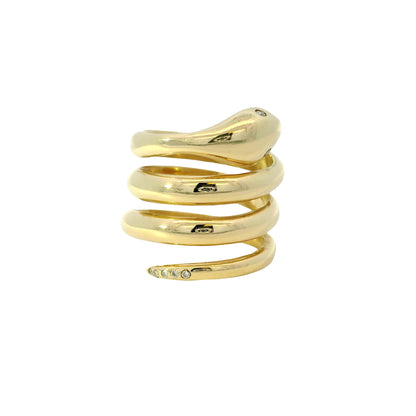 14k Yellow Gold 0.05ctw Diamond Spiral Snake Ring