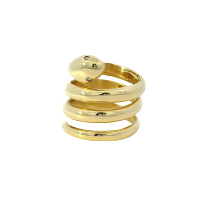14k Yellow Gold 0.05ctw Diamond Spiral Snake Ring