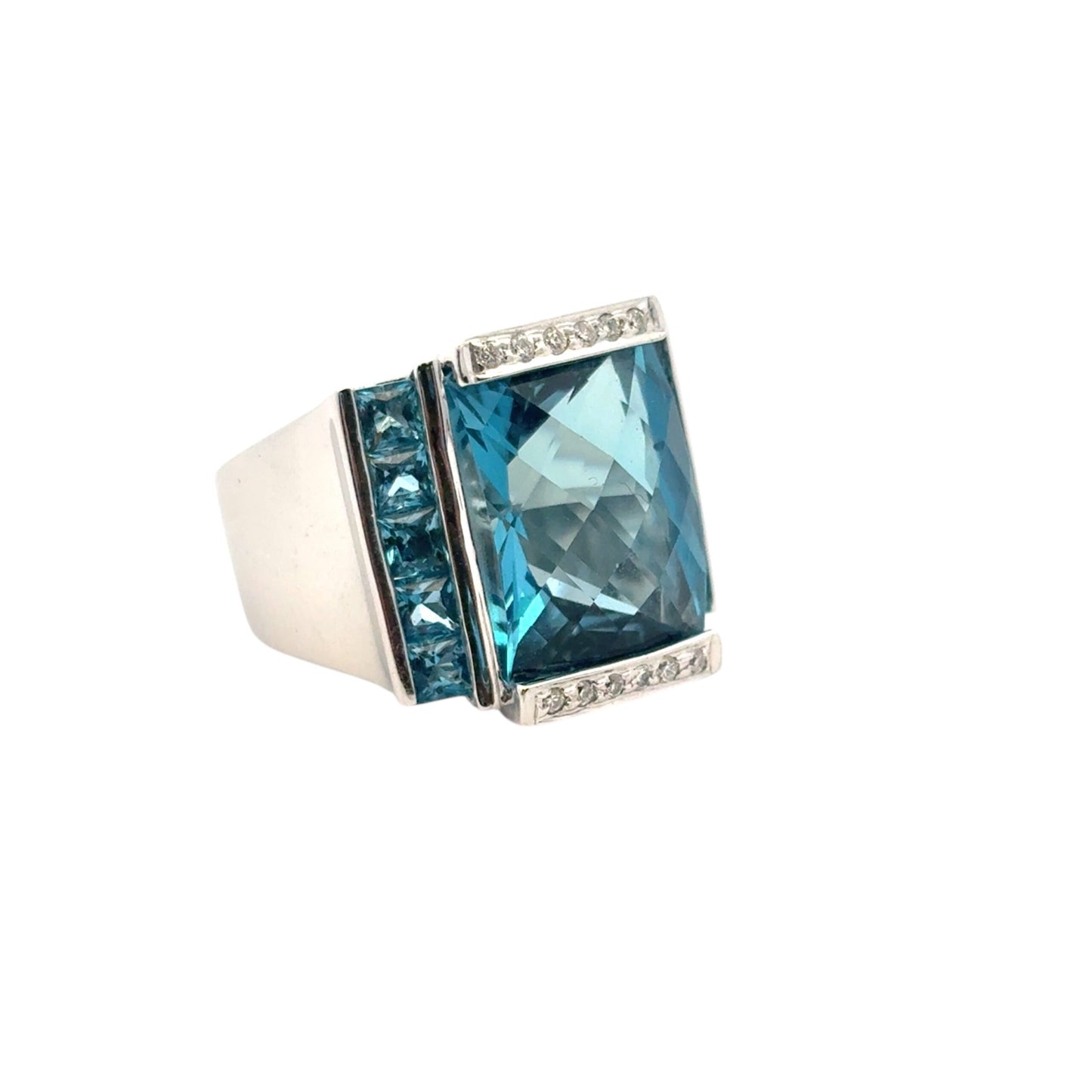 18k White Gold Blue Topaz and Diamond Ring