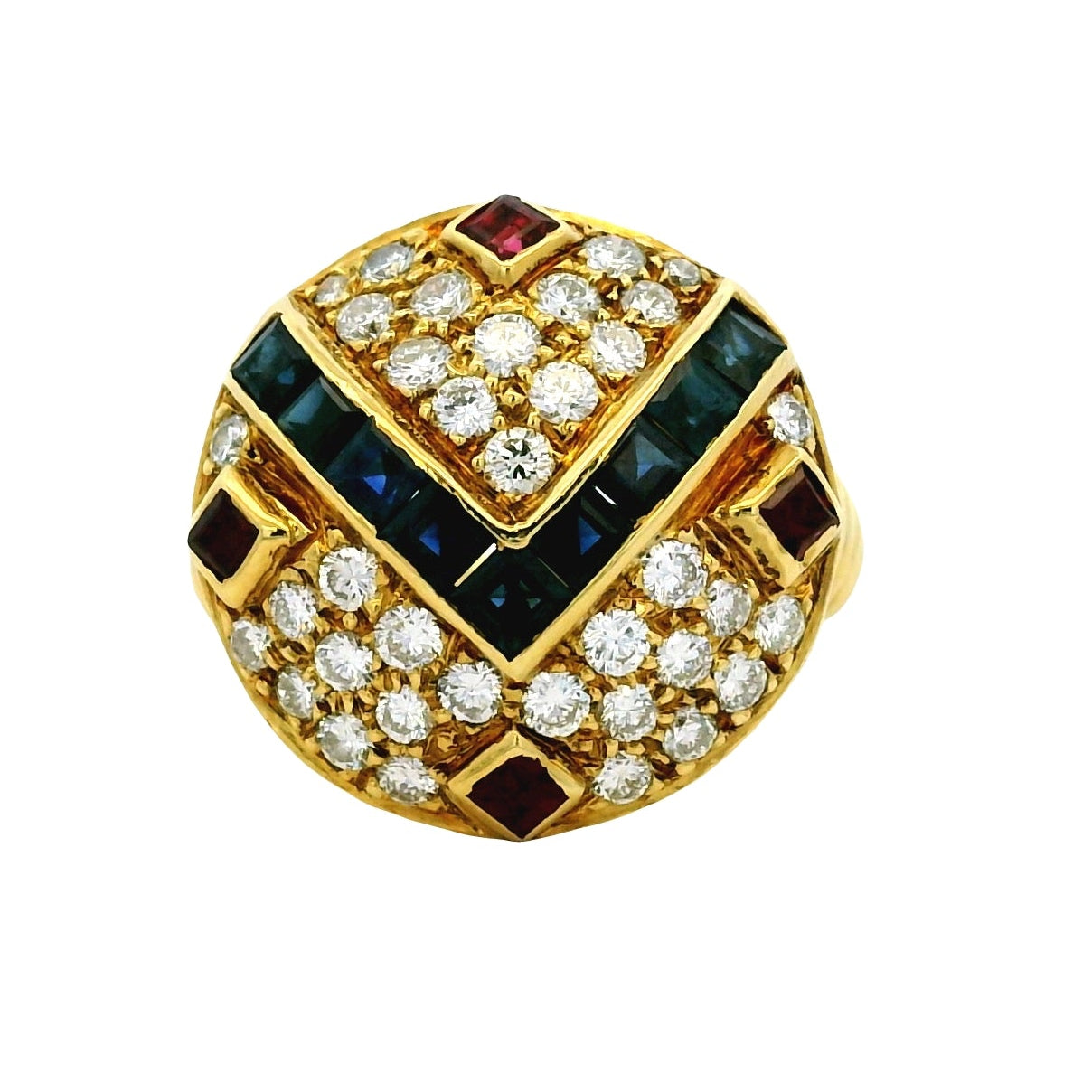 18k Yellow Gold Sapphire and Ruby Natural Diamond Ring