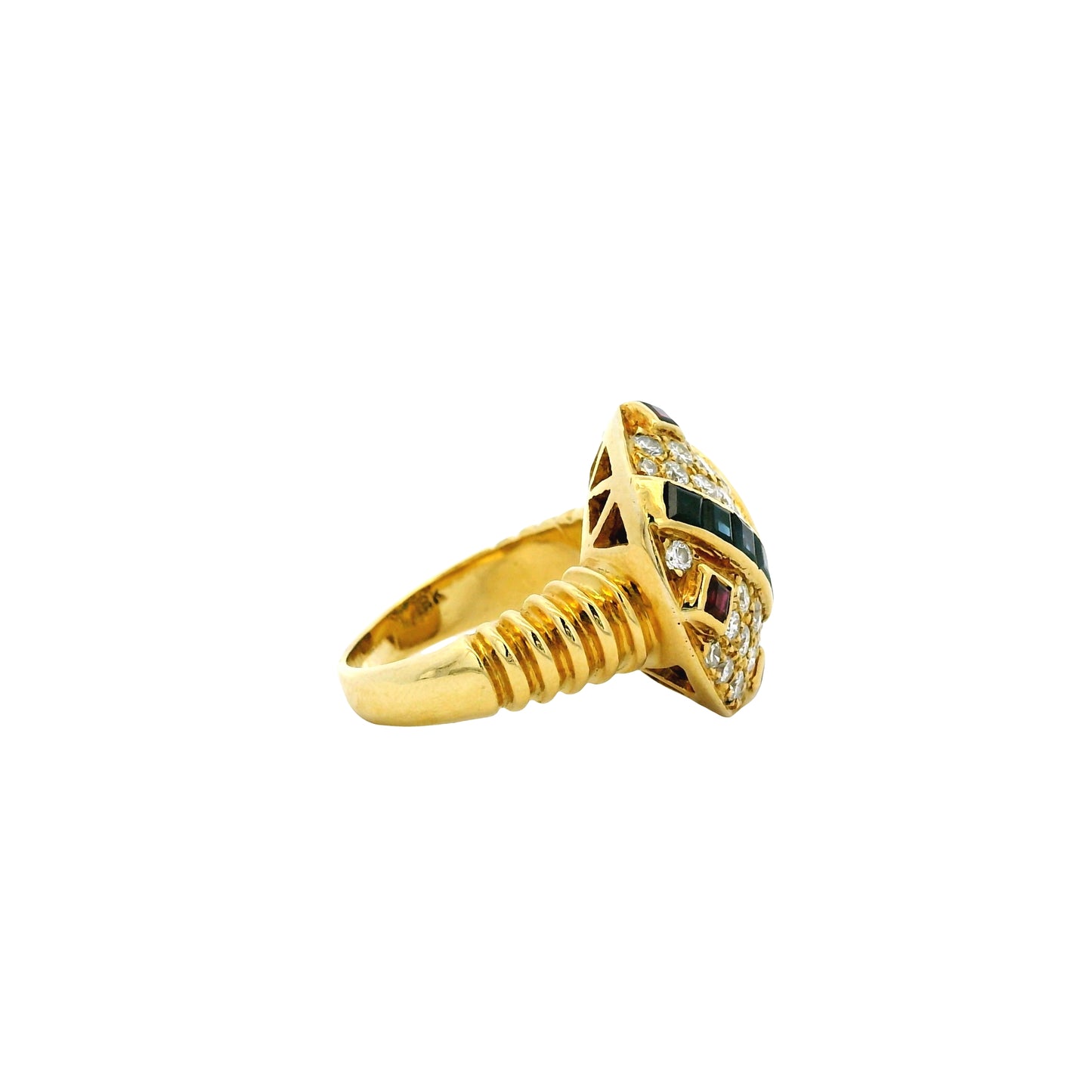 18k Yellow Gold Sapphire and Ruby Natural Diamond Ring