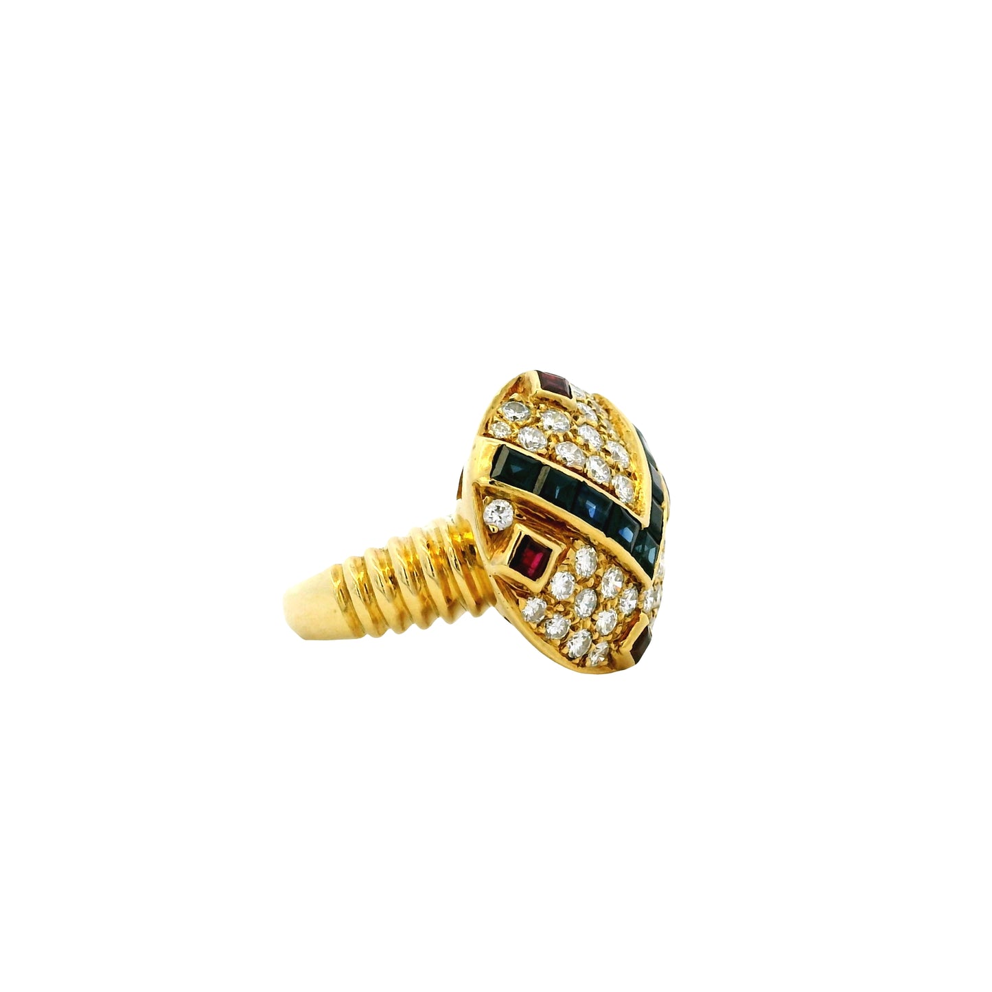 18k Yellow Gold Sapphire and Ruby Natural Diamond Ring