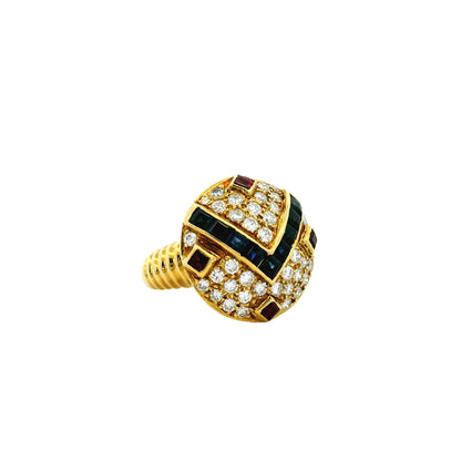 18k Yellow Gold Sapphire and Ruby Natural Diamond Ring