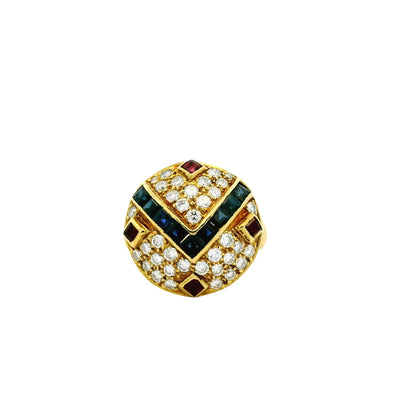 18k Yellow Gold Sapphire and Ruby Natural Diamond Ring