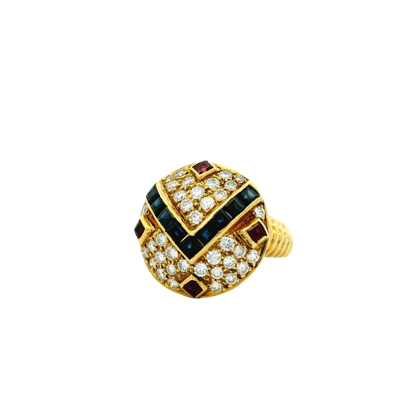 18k Yellow Gold Sapphire and Ruby Natural Diamond Ring