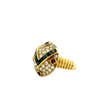 18k Yellow Gold Sapphire and Ruby Natural Diamond Ring