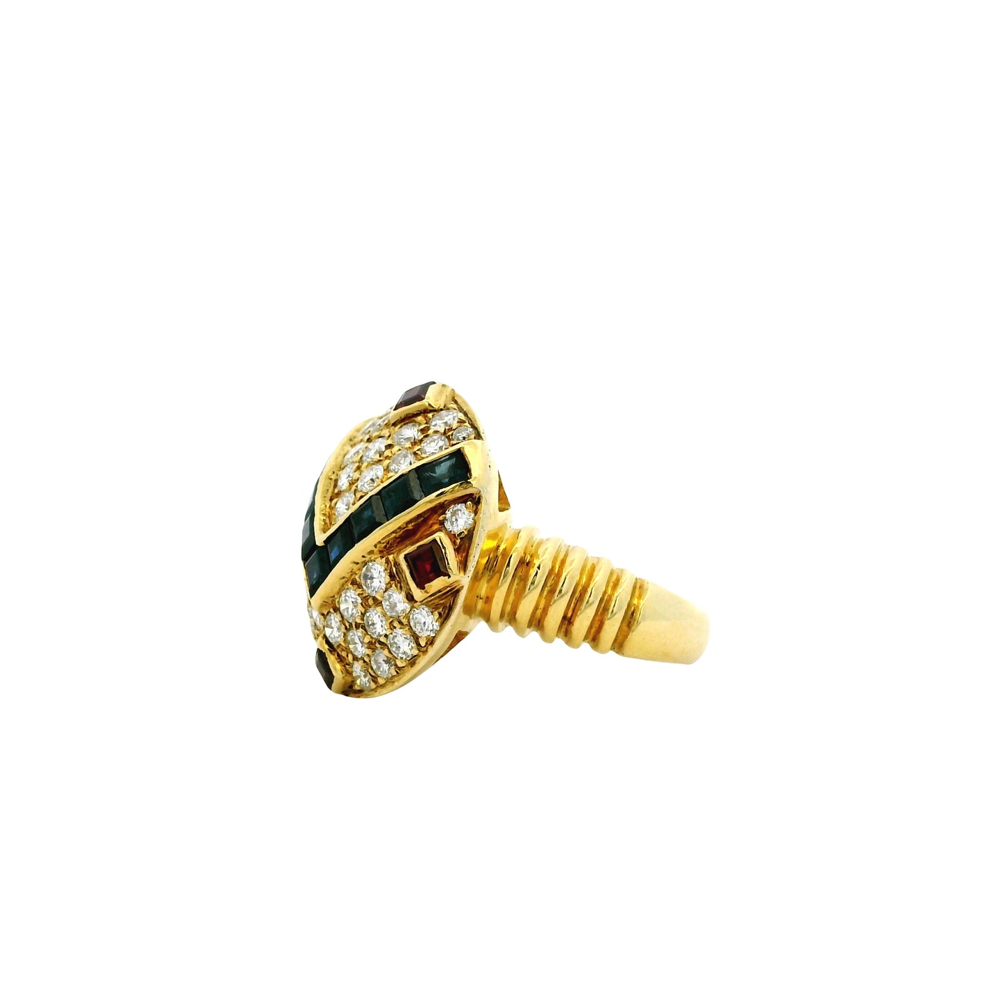 18k Yellow Gold Sapphire and Ruby Natural Diamond Ring