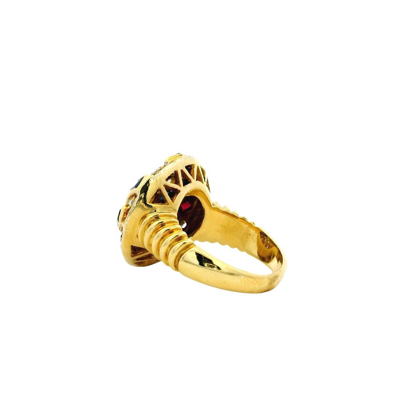 18k Yellow Gold Sapphire and Ruby Natural Diamond Ring