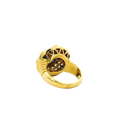 18k Yellow Gold Sapphire and Ruby Natural Diamond Ring