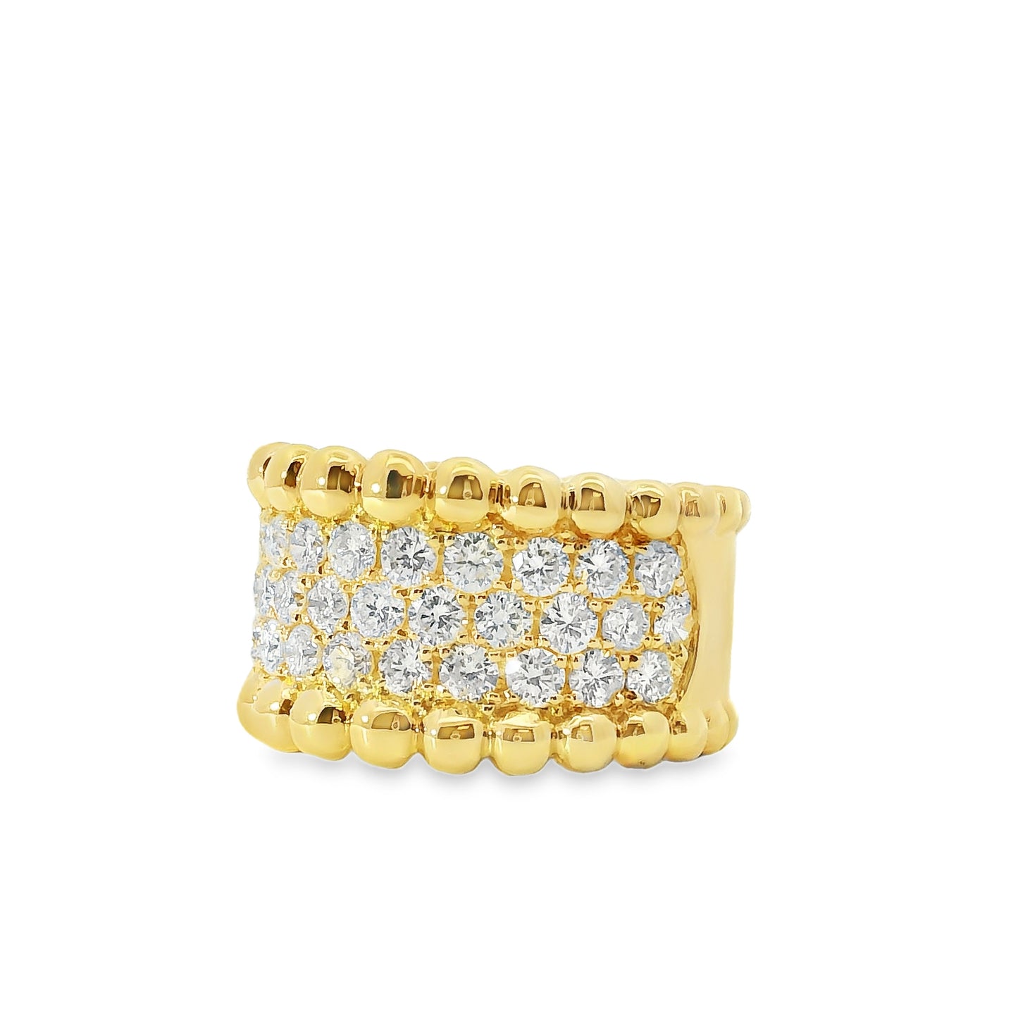 18k Yellow Gold 1.90ct Natural Round Diamonds Wide Pave Ring