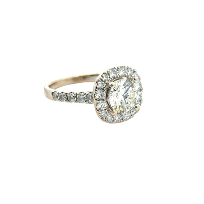 18k White Gold GIA Certified 1.27ct K VVS1 Round Brilliant Diamond Halo Engagement Ring