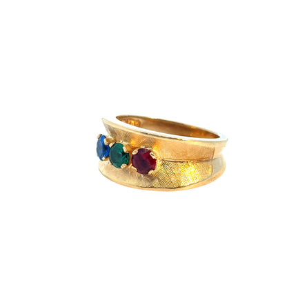 Vintage 3 Multicolor Stone 14k Yellow Gold Ring Band