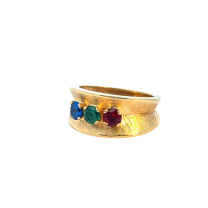 Vintage 3 Multicolor Stone 14k Yellow Gold Ring Band
