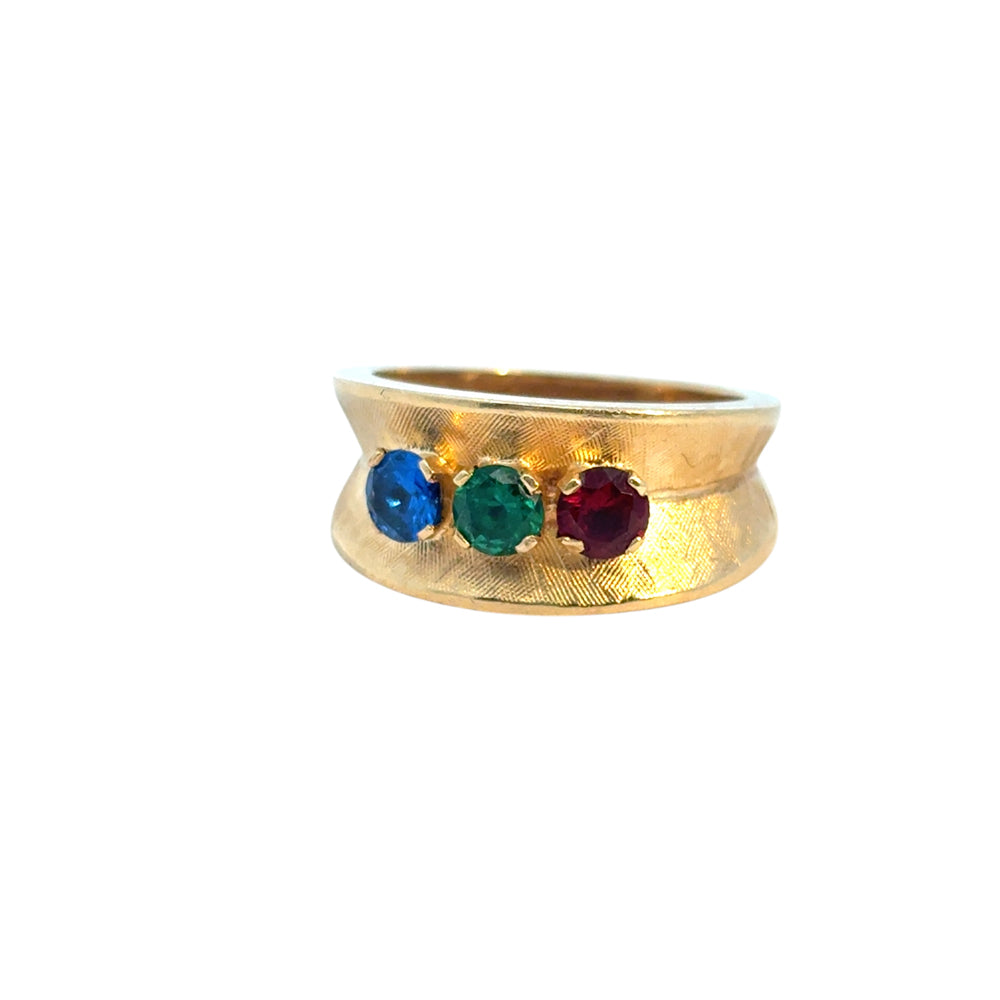 Vintage 3 Multicolor Stone 14k Yellow Gold Ring Band