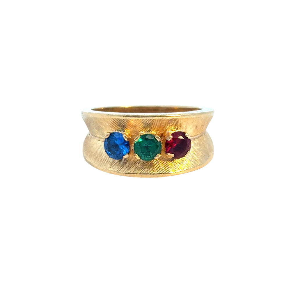Vintage 3 Multicolor Stone 14k Yellow Gold Ring Band