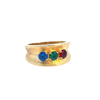 Vintage 3 Multicolor Stone 14k Yellow Gold Ring Band