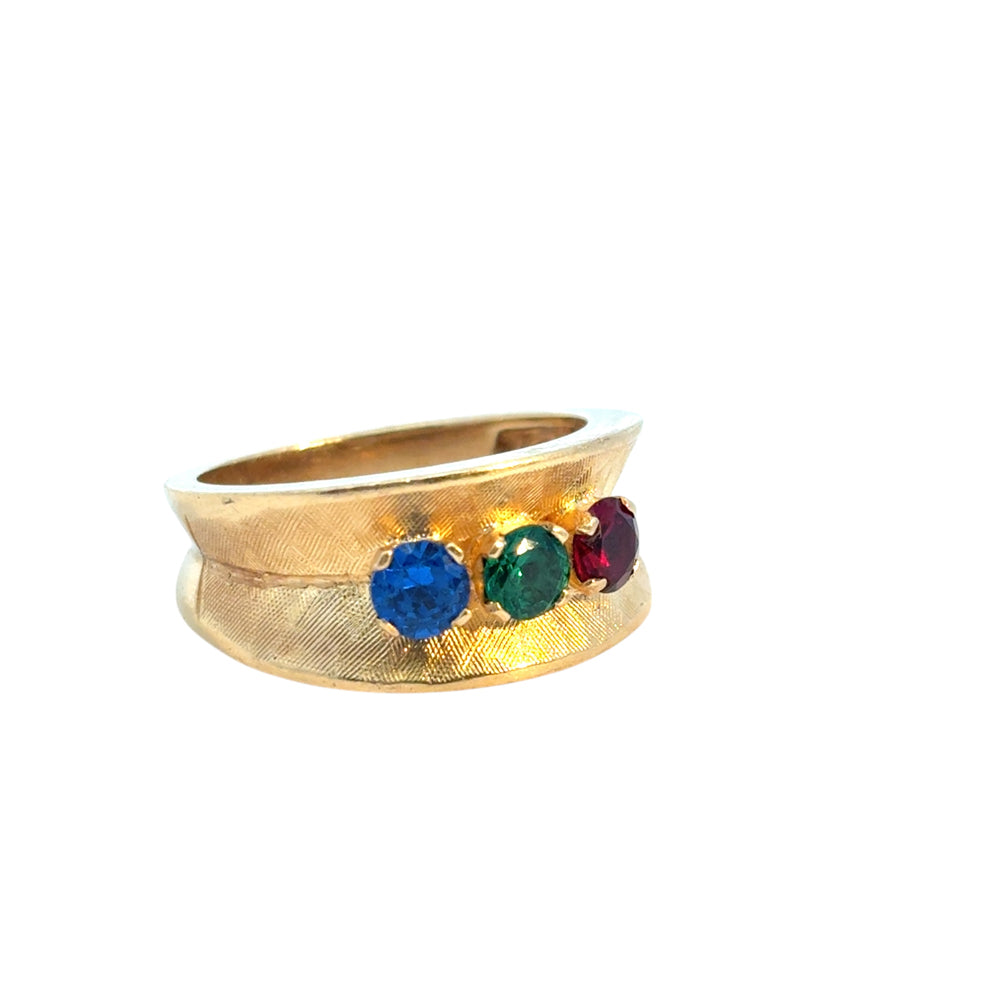Vintage 3 Multicolor Stone 14k Yellow Gold Ring Band