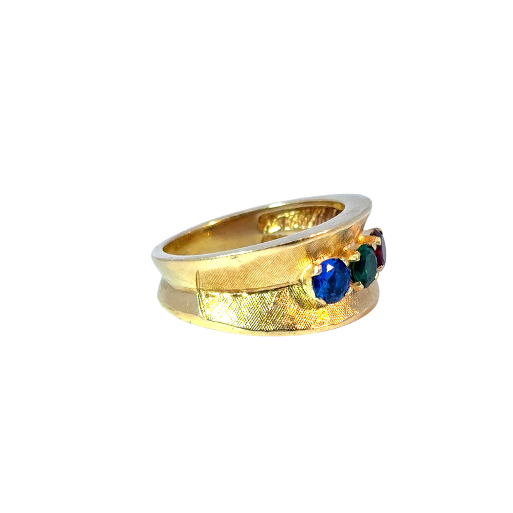 Vintage 3 Multicolor Stone 14k Yellow Gold Ring Band