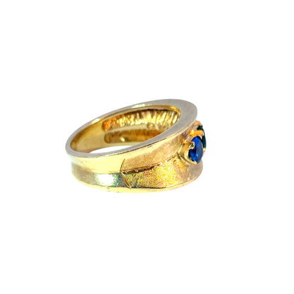 Vintage 3 Multicolor Stone 14k Yellow Gold Ring Band