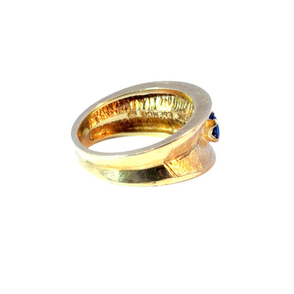 Vintage 3 Multicolor Stone 14k Yellow Gold Ring Band