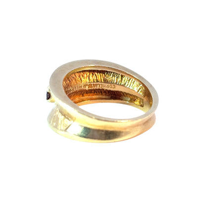 Vintage 3 Multicolor Stone 14k Yellow Gold Ring Band