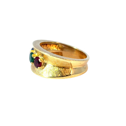 Vintage 3 Multicolor Stone 14k Yellow Gold Ring Band