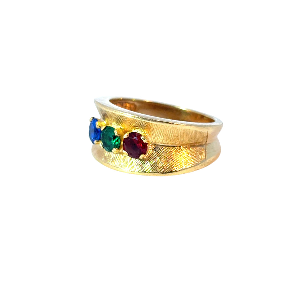 Vintage 3 Multicolor Stone 14k Yellow Gold Ring Band