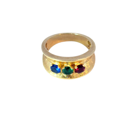 Vintage 3 Multicolor Stone 14k Yellow Gold Ring Band