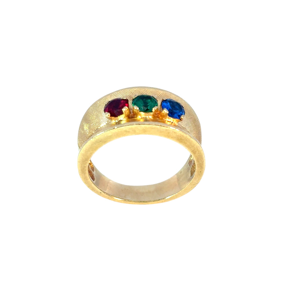 Vintage 3 Multicolor Stone 14k Yellow Gold Ring Band