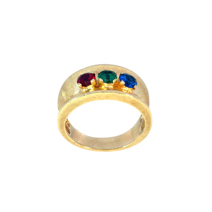 Vintage 3 Multicolor Stone 14k Yellow Gold Ring Band