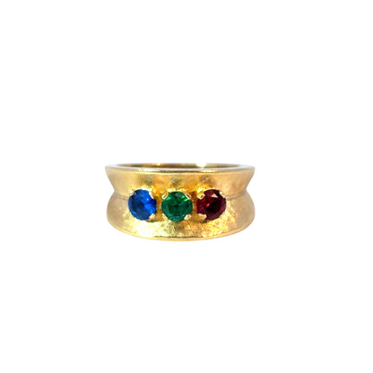 Vintage 3 Multicolor Stone 14k Yellow Gold Ring Band