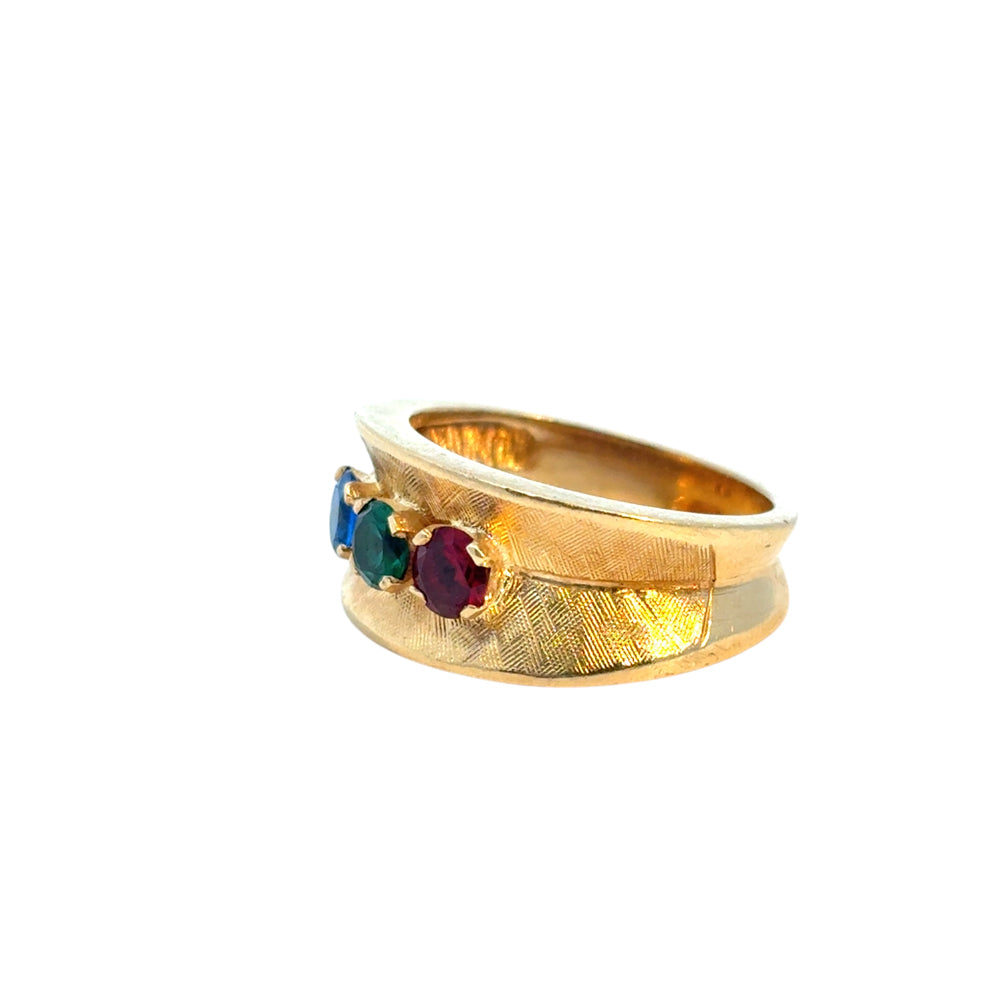 Vintage 3 Multicolor Stone 14k Yellow Gold Ring Band