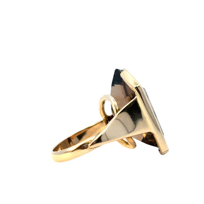 Vintage 14k Yellow Gold Pentagon Shaped Smoky Quartz Gemstone Ring