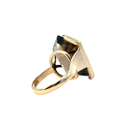 Vintage 14k Yellow Gold Pentagon Shaped Smoky Quartz Gemstone Ring