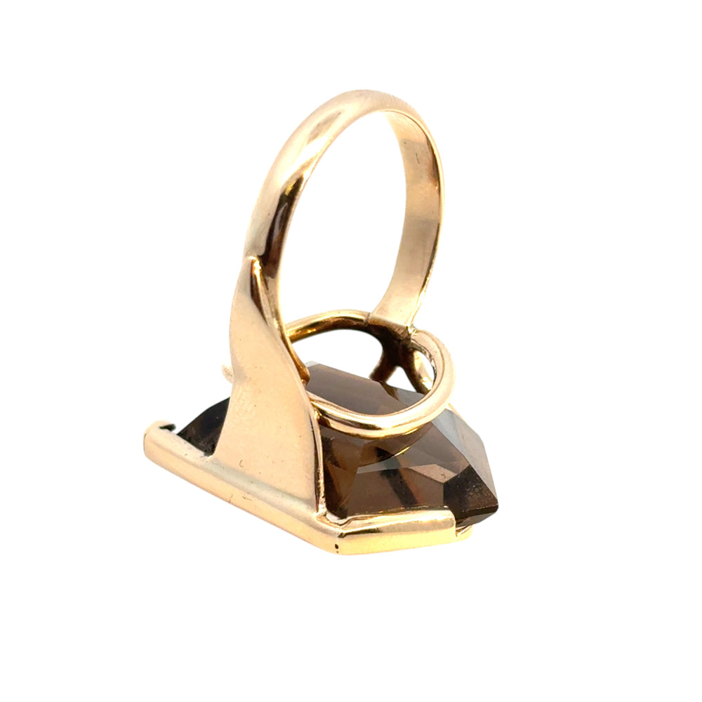 Vintage 14k Yellow Gold Pentagon Shaped Smoky Quartz Gemstone Ring
