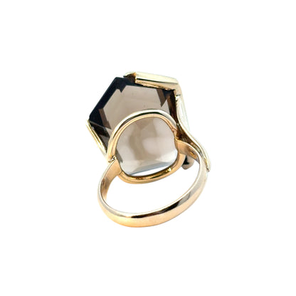 Vintage 14k Yellow Gold Pentagon Shaped Smoky Quartz Gemstone Ring
