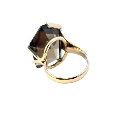 Vintage 14k Yellow Gold Pentagon Shaped Smoky Quartz Gemstone Ring