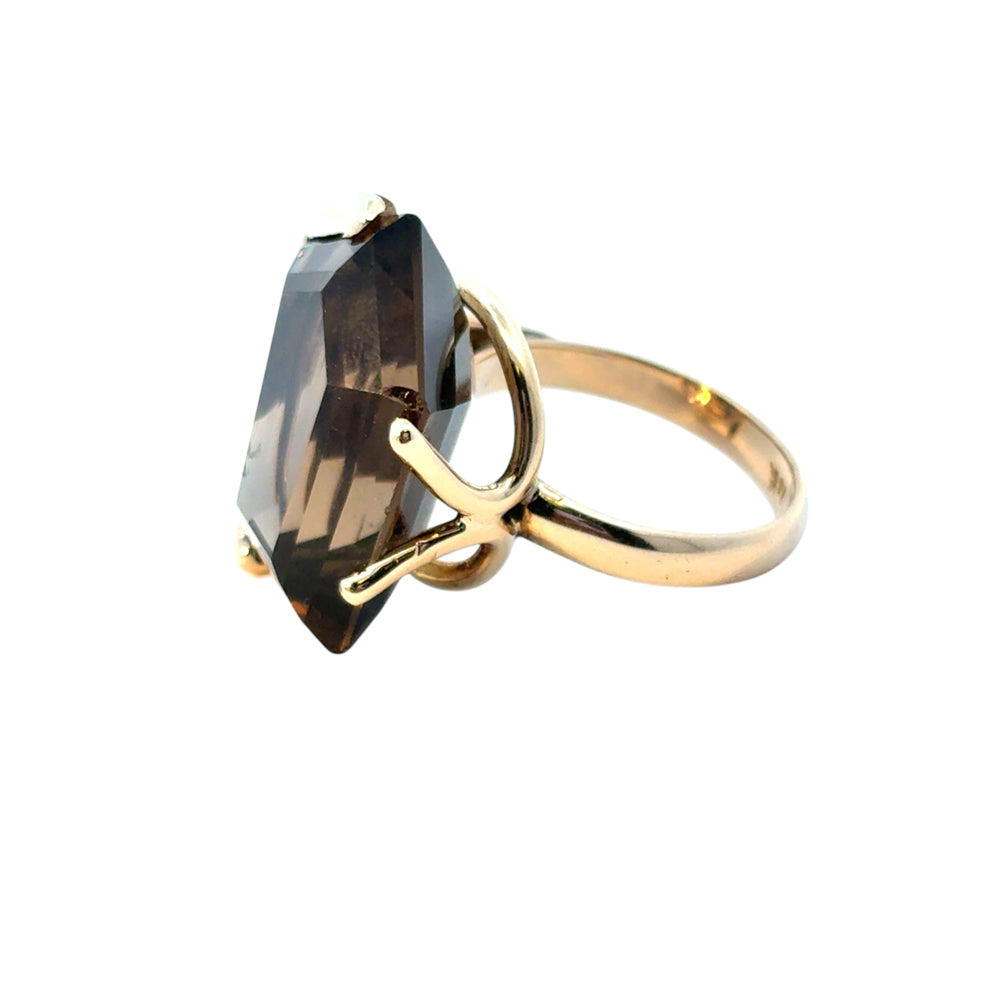 Vintage 14k Yellow Gold Pentagon Shaped Smoky Quartz Gemstone Ring