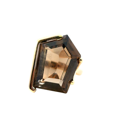 Vintage 14k Yellow Gold Pentagon Shaped Smoky Quartz Gemstone Ring